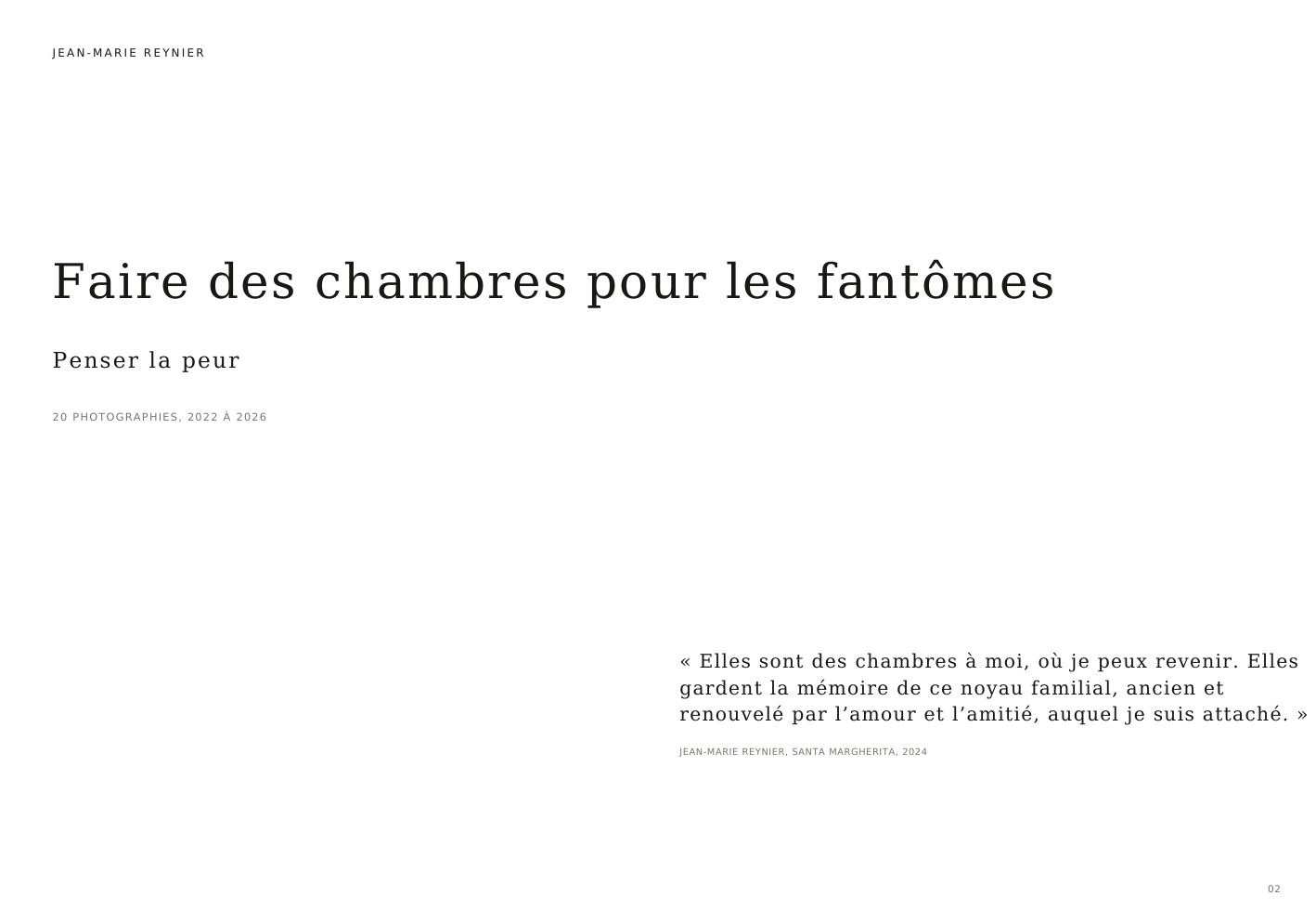 Title page of Faire des chambres pour les fantômes, the French edition of Jean-Marie Reynier’s 2026 portfolio