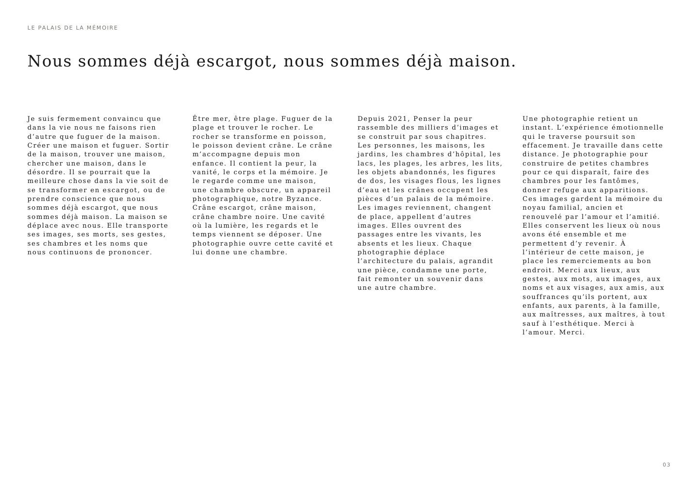 The Memory Palace, introductory text to Jean-Marie Reynier’s Penser la peur portfolio