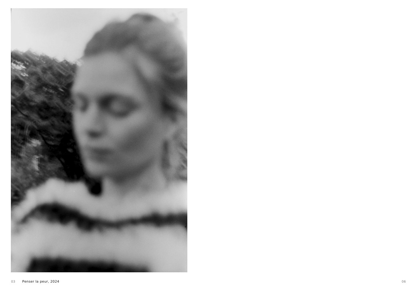 Penser la peur, 2024, a blurred black and white portrait