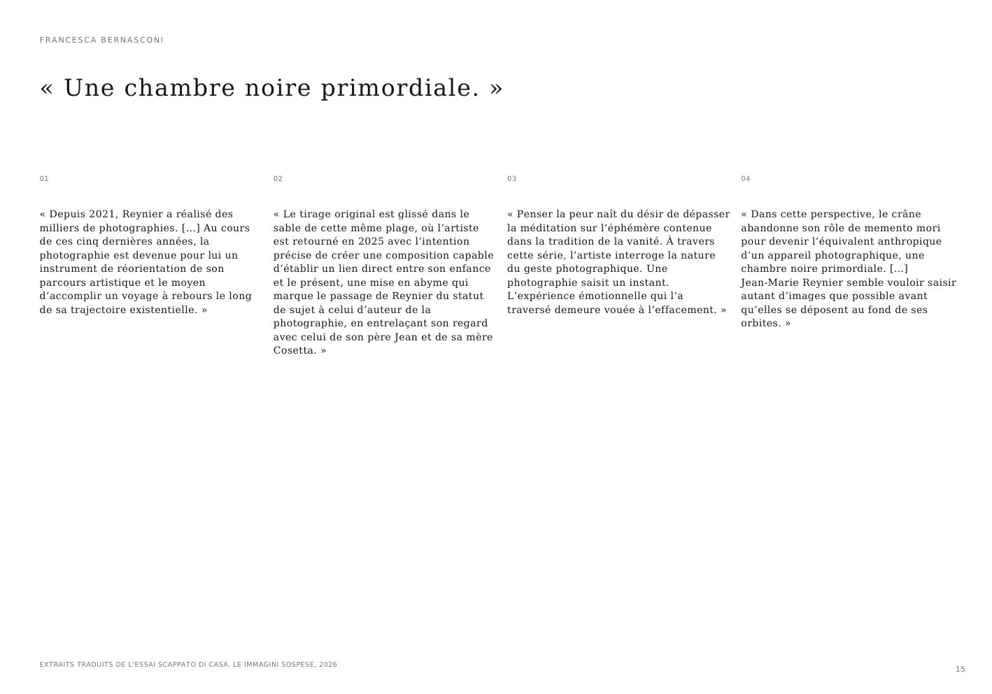 A primordial camera obscura, an essay on Jean-Marie Reynier by Francesca Bernasconi