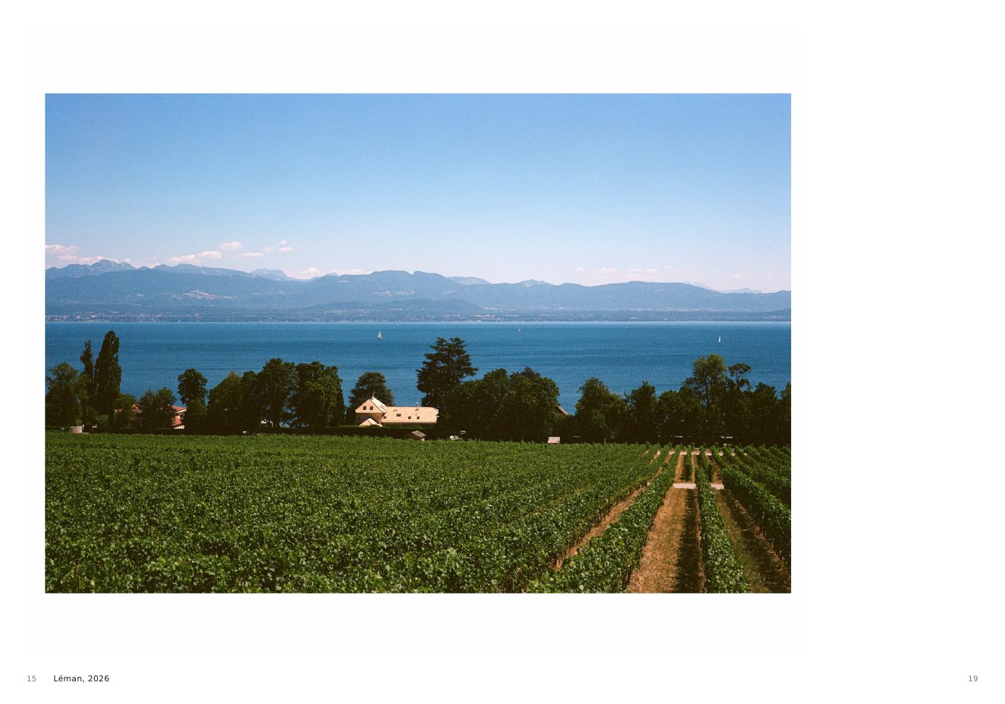 Léman, 2026, Lake Geneva and the Alps seen beyond cultivated fields